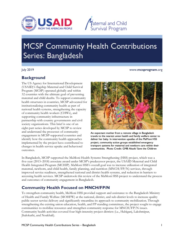 MCSP Community Health Contributions Series: Bangladesh