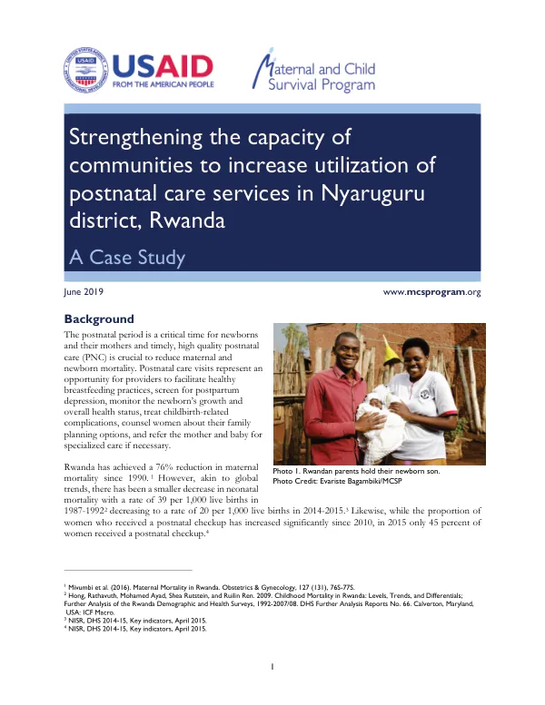 Strengthening the capacity of communities to increase utilization of postnatal care services in Nyaruguru district, Rwanda