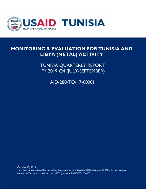 Tunisia Quarterly Report FY 2019 Q4 – METAL AID-280-TO-17-00001