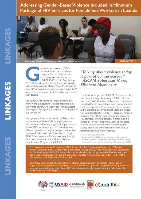 Addressing Gender-Based Violence Included in Minimum Package of HIV Services for Female Sex Workers in Luanda