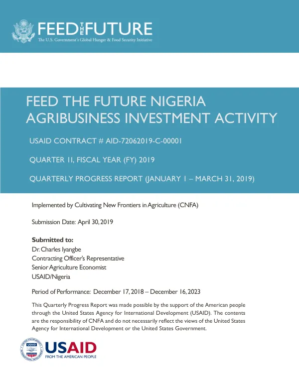 Feed the Future Nigeria Agribusiness Investment Activity Quarterly Progress Report