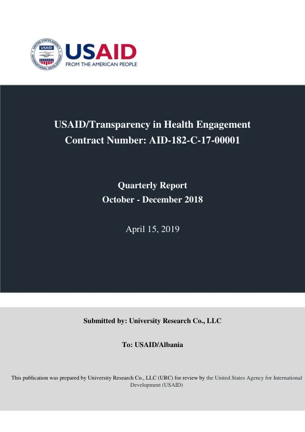 USAID | Transparency in Health Engagement Activity Quarterly Report January - March 2019