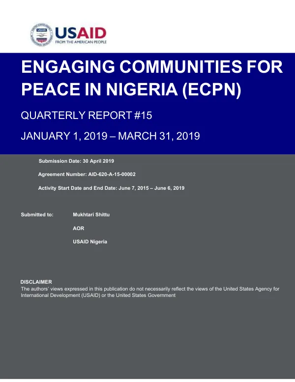 Engaging Communities for Peace in Nigeria (ECPN) Quarterly Report #15