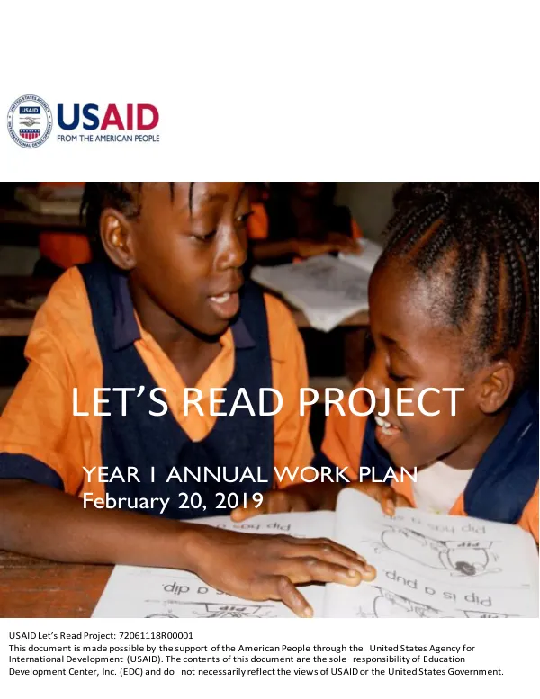 USAID Let's Read Project: Year 1 Annual Work Plan