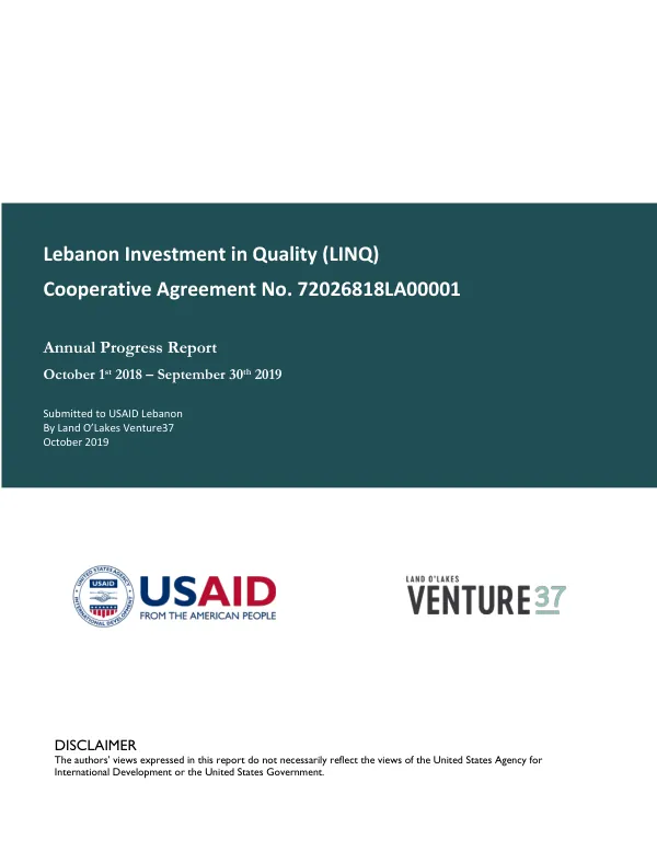 Lebanon Investment in Quality (LINQ) Annual Progress Report – Y1, October 2018-September 2019