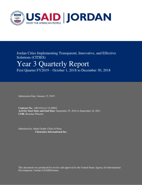 Jordan Cities Implementing Transparent, Innovative, and Effective Solutions (CITIES) Year 3 First Quarterly Report