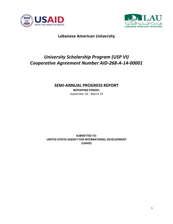 Semi-Annual Progress Report: University Scholarship Program (USP VI)