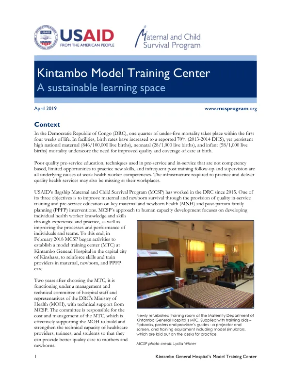Kintambo General Hospital’s Model Training Center