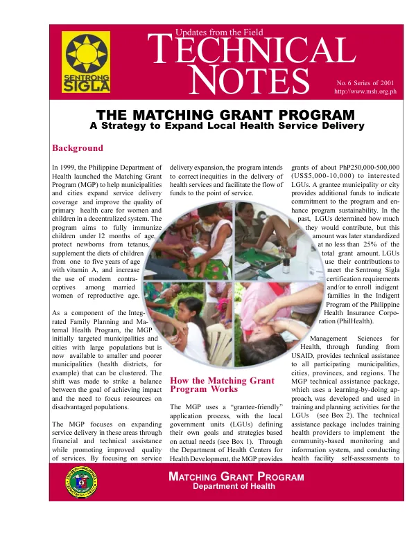 Matching grant program : a strategy to expand local health service delivery
