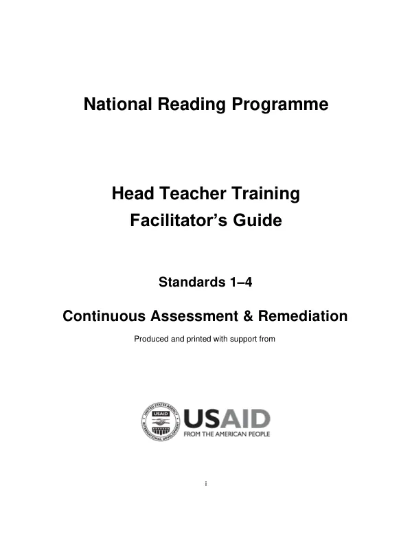 Head Teacher Training Facilitator’s Guide: National Reading Programme