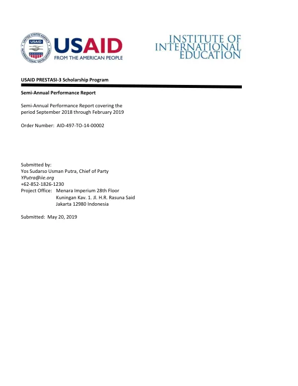 USAID PRESTASI-3 Scholarship Program Semi-Annual Performance Report