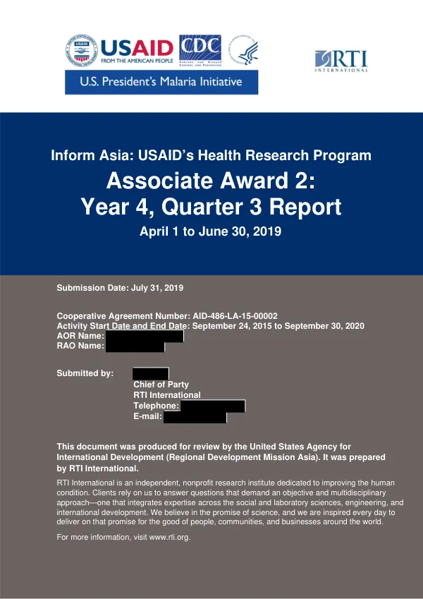 Inform Asia: USAID’s Health Research Program; Associate Award 2: Year 4, Quarter 3 Report April 1–June 30, 2019