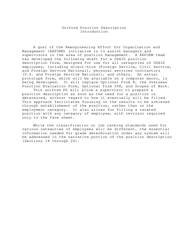 Uniform Position Description for USAID Employees