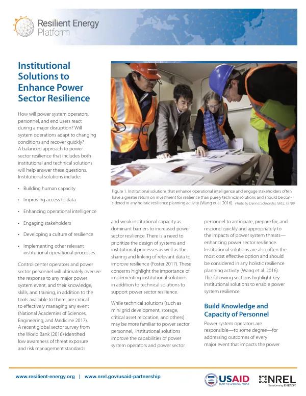 Institutional Solutions to Enhance Power Sector Resilience