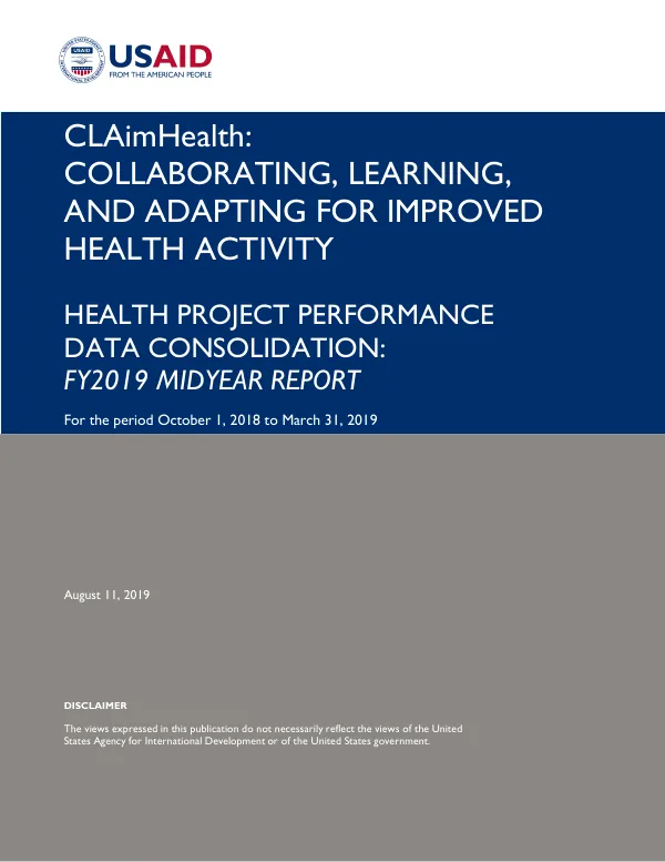 Health Project FY2019 Midyear Performance Data Consolidation: FY 2019 Midyear Report