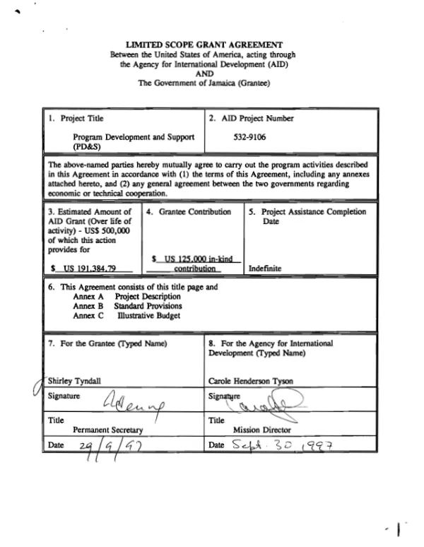 Limited Scope Grant Agreement