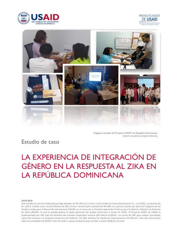 Estudio de caso: LA EXPERIENCIA DE INTEGRACIÓN DE GÉNERO EN LA RESPUESTA AL ZIKA EN LA REPÚBLICA DOMINICANA
