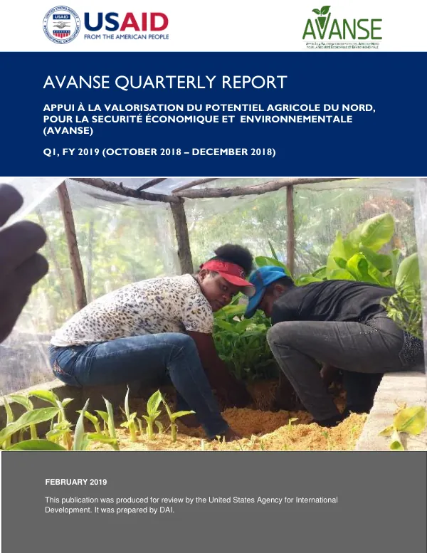 AVANSE Quarterly Report Q1, FY 2019 (October 2018 – December 2018)
