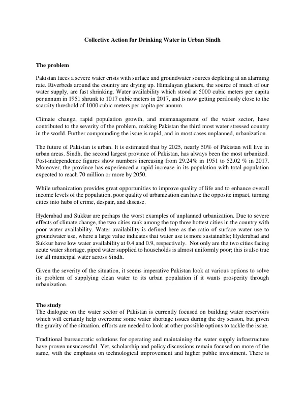 Collective Action for Drinking Water in Urban Sindh