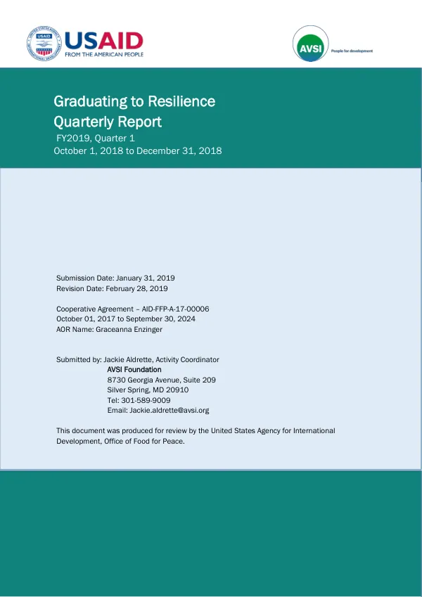 Graduating to Resilience Quarterly Report FY2019, Quarter 1
