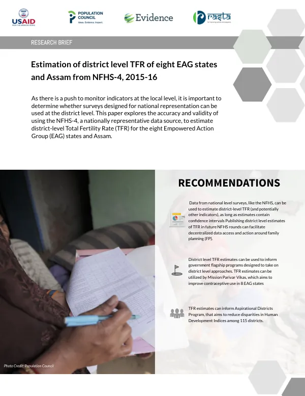 Estimation of district level TFR of eight EAG states and Assam from NFHS-4, 2015-16