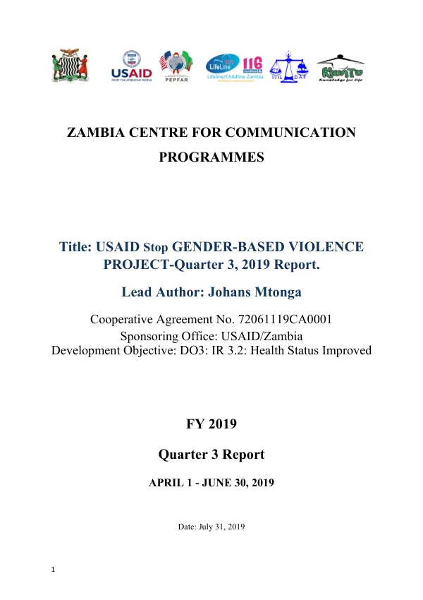 USAID Stop Gender-Based Violence Project-Quarter 3, 2019 Report