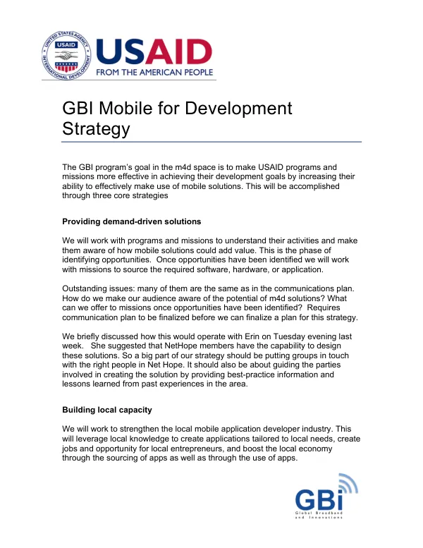GBI Mobile for Development Strategy