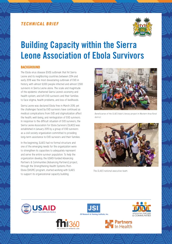 Building Capacity within the Sierra Leone Association of Ebola Survivors