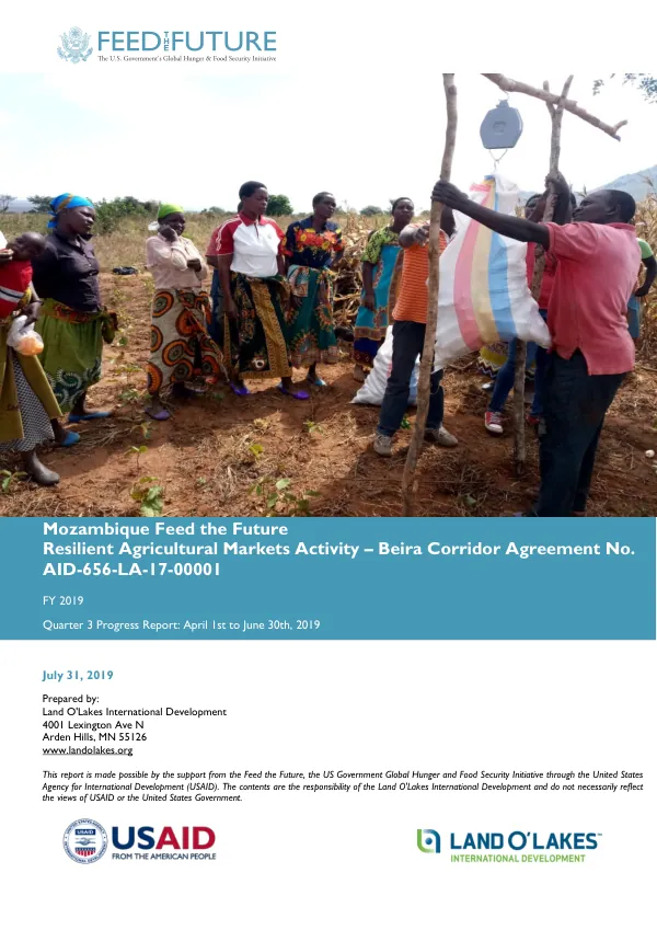 FY 2019 Quarter 3 Progress Report: April 1st to June 30th, 2019
