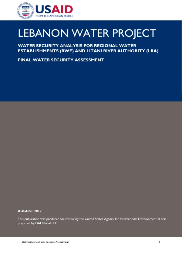 Final Water Security Assessment for Lebanon Water Project