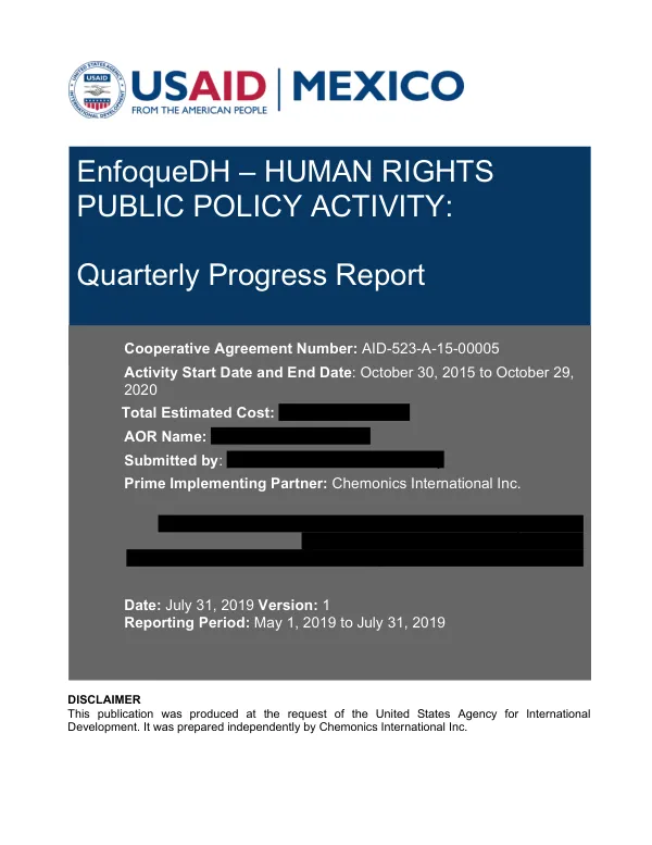 Quarterly Progress Report: EnfoqueDH – HUMAN RIGHTS PUBLIC POLICY ACTIVITY