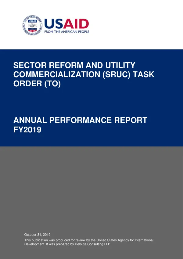 Annual Performance Report FY2019: Sector Reform and Utility Commercialization (SRUC) Task Order