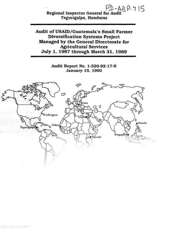 Audit of USAID/Guatemala"s small farmer diversification systems project managed by the General Directorate for Agricultural Services -- July 1, 1987 through March 31, 1989