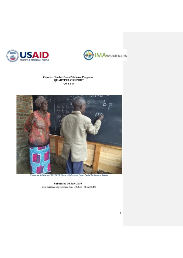 Counter Gender-Based Violence Program: Quarterly Report Q3 FY19