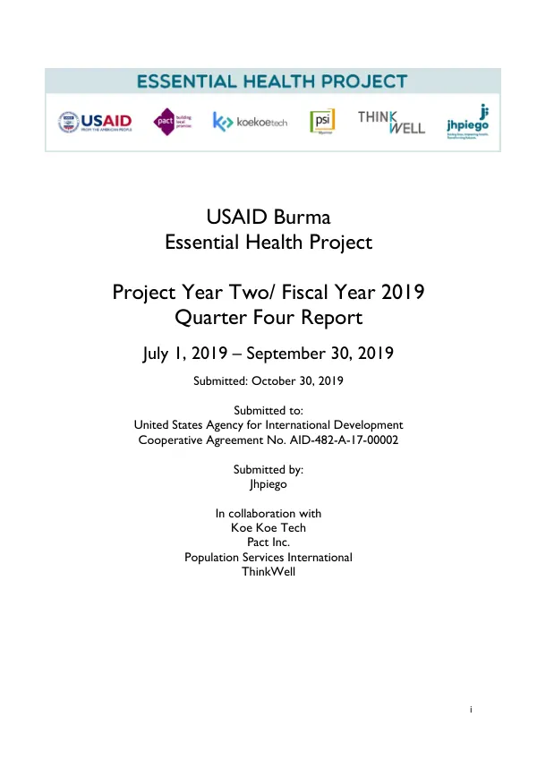 Quarter Four Report: Essential Health Project, Project Year Two/ Fiscal Year 2019