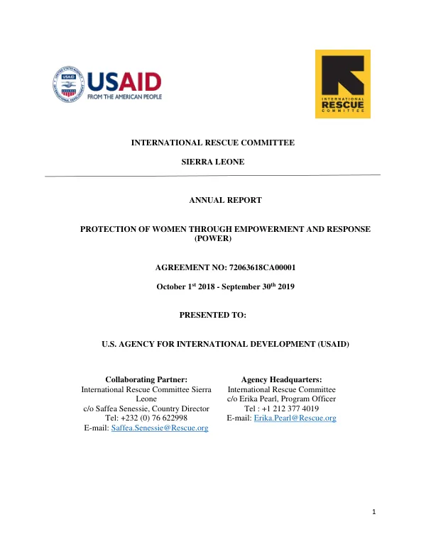 Annual Report: Protection of Women through Empowerment and Response (POWER)