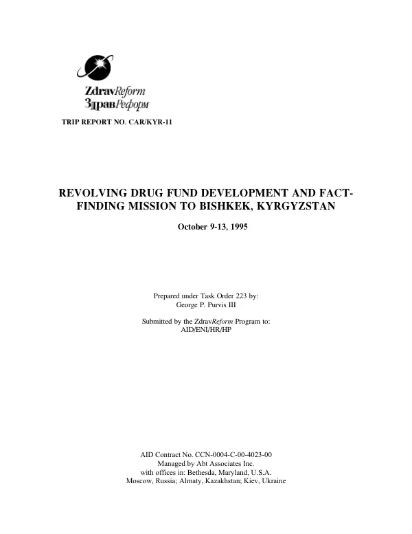Revolving Drug Fund Development and Fact-finding Mission to Bishkek, Kyrgyzstan