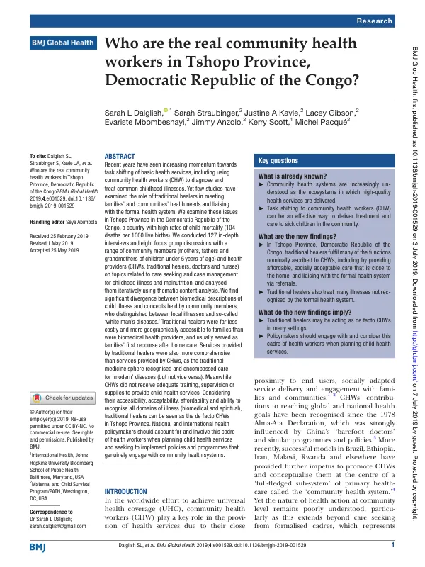 Who are the real community health workers in Tshopo Province, Democratic Republic of the Congo?