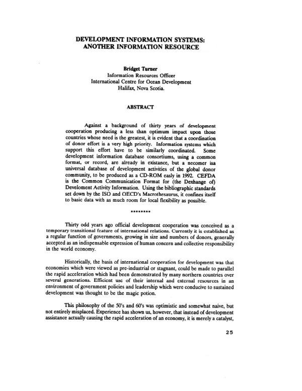 Development information systems : another information resource