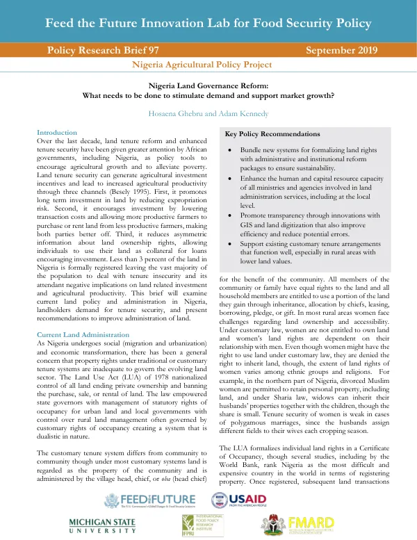 Nigeria Land Governance Reform: What needs to be done to stimulate demand and support market growth?