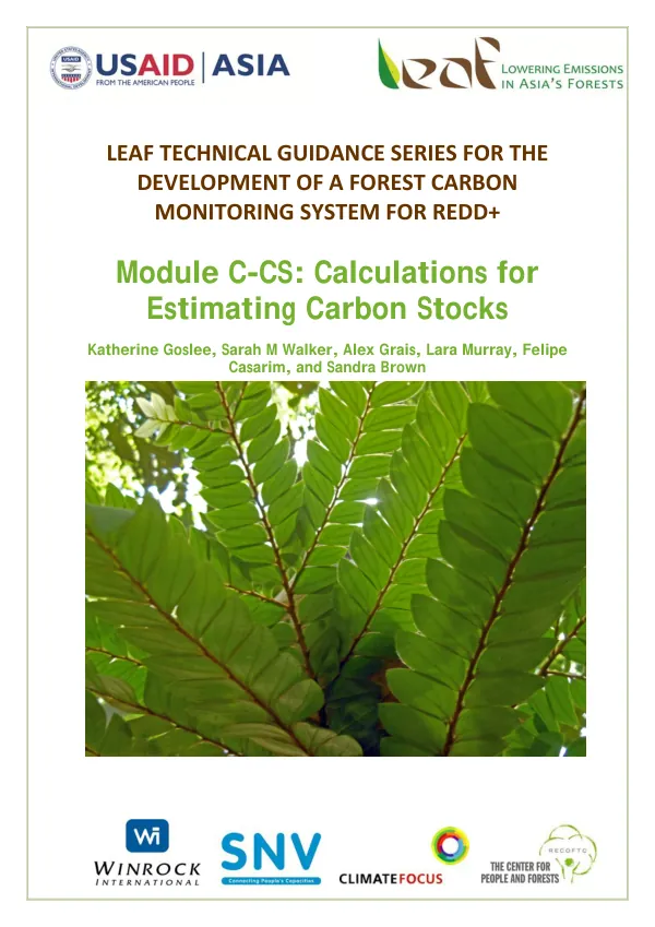LEAF TECHNICAL GUIDANCE SERIES FOR THE DEVELOPMENT OF A FOREST CARBON MONITORING SYSTEM FOR REDD+