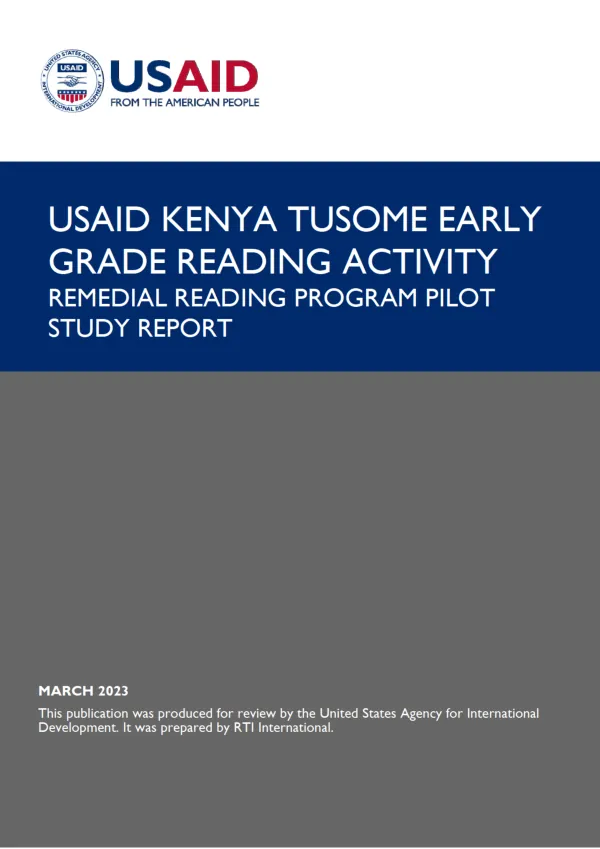 Remedial Reading Program Pilot Study Report