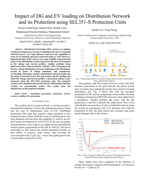 Impact of DG and EV loading on Distribution Network and its Protection using SEL351-S Protection Units