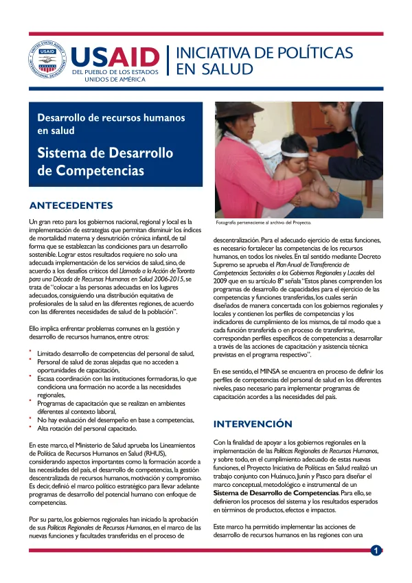 Desarrollo de recursos humanos en salud : sistema de desarrollo de competencias