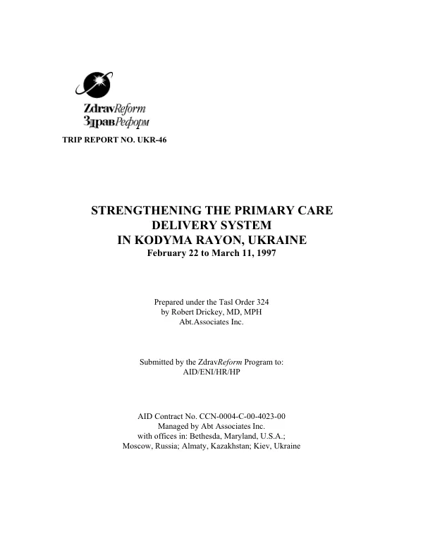 Strengthening the Primary Care Delivery System in Kodyma Rayon, Ukraine