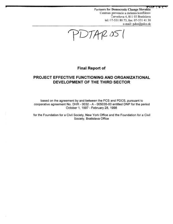 Final report of project effective functioning and organizational development of the third sector