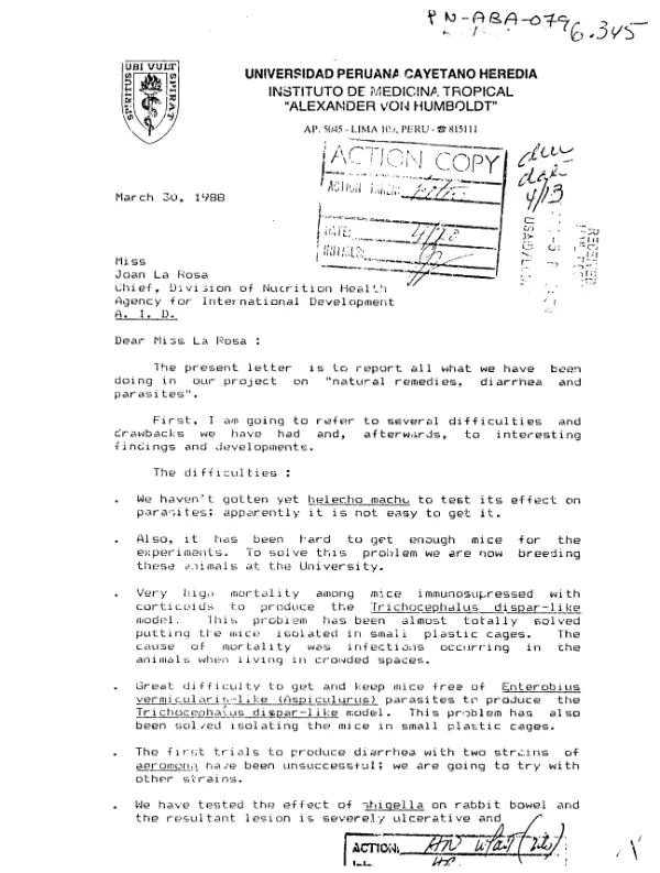Letter: Investigation on Natural Remedies for Diarrhea and Parasites