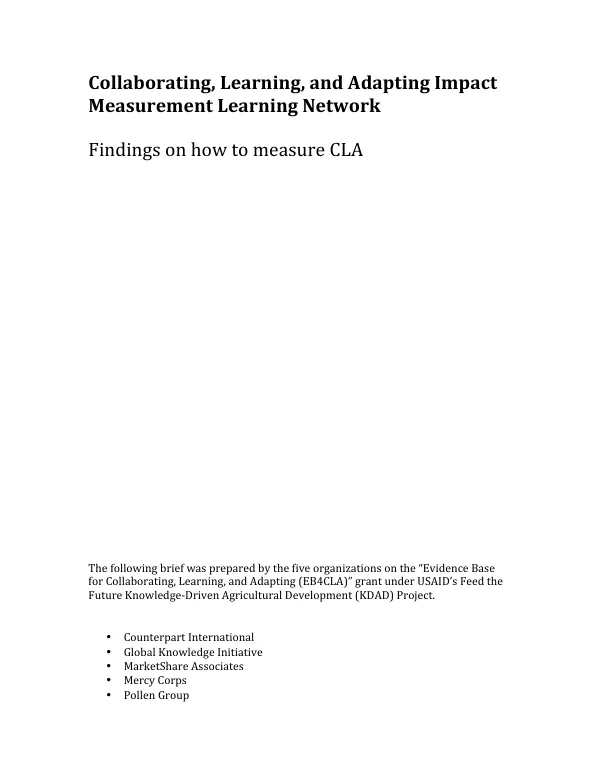 Collaborating, Learning, and Adapting Impact Measurement Learning Network: Findings on how to measure CLA