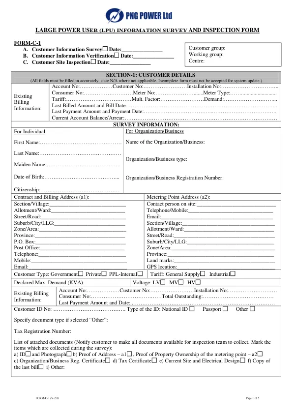LARGE POWER USER (LPU) INFORMATION SURVEY AND INSPECTION FORM