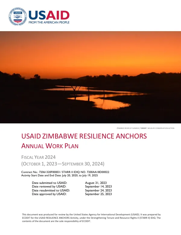 USAID Zimbabwe Resilience ANCHORS Annual Work Plan FY24